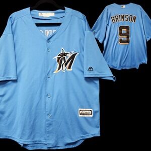 Majestic Miami Marlin Lewis Brinson #9 Baseball Jersey Mens Large Blue PLS READ